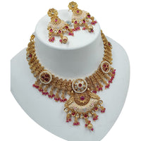 NAFJ Gold Plated Pota Stone And Pearls Meenakari Necklace Set