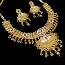 NAFJ Gold Plated Pota Stone And Pearls Meenakari Necklace Set