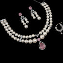 NAFJ Silver Plated American Diamond And Beads Necklace Set