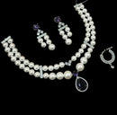 NAFJ Silver Plated American Diamond And Beads Necklace Set