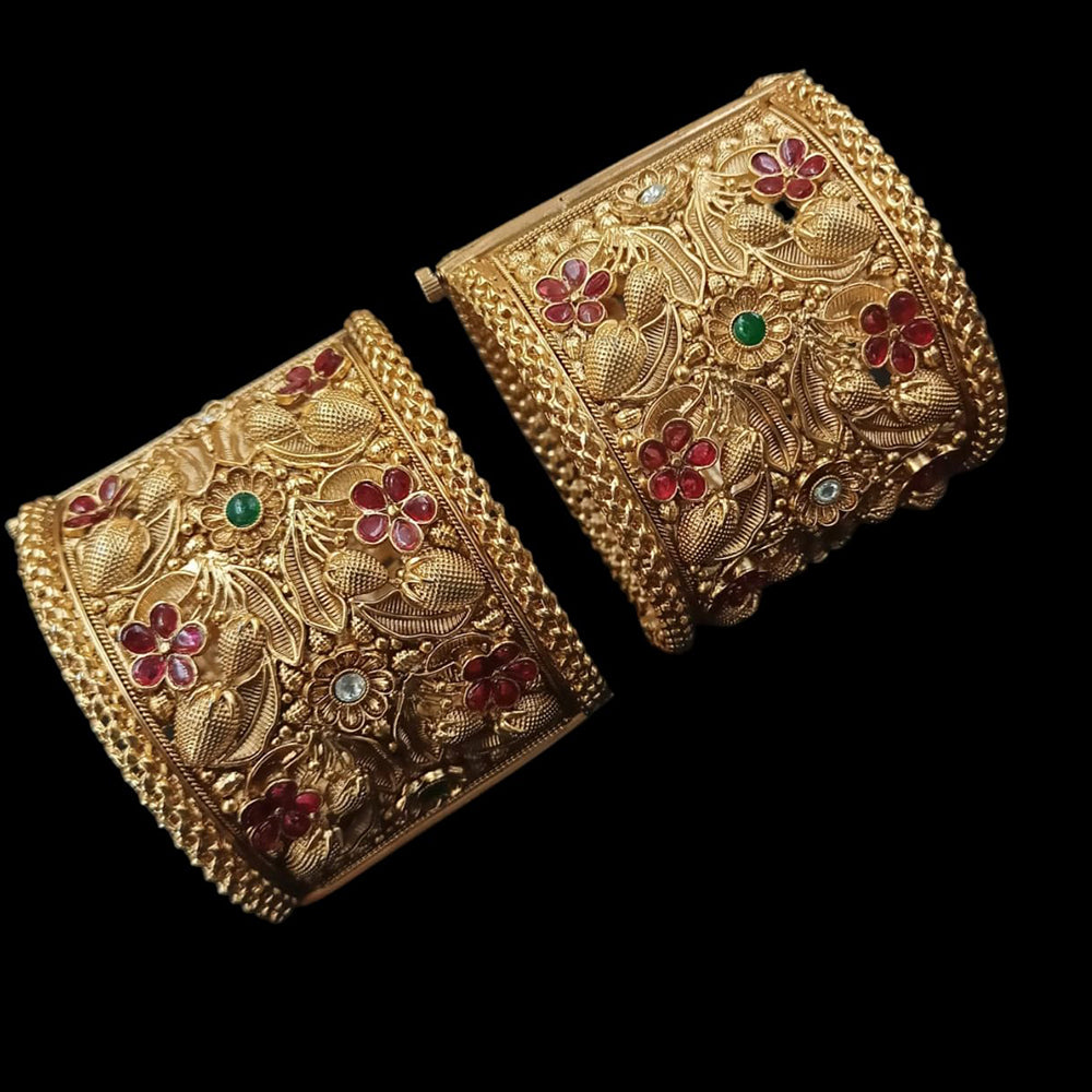 NAFJ Gold Plated Pota Stone Openable Bangles Set