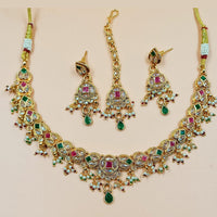 NAFJ Gold Plated Crystal Stone And Pearl Necklace Set