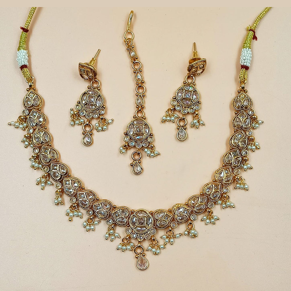 NAFJ Gold Plated Crystal Stone And Pearl Necklace Set