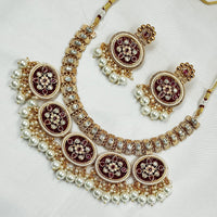 NAFJ Gold Plated Pota Stone And Pearl Necklace Set