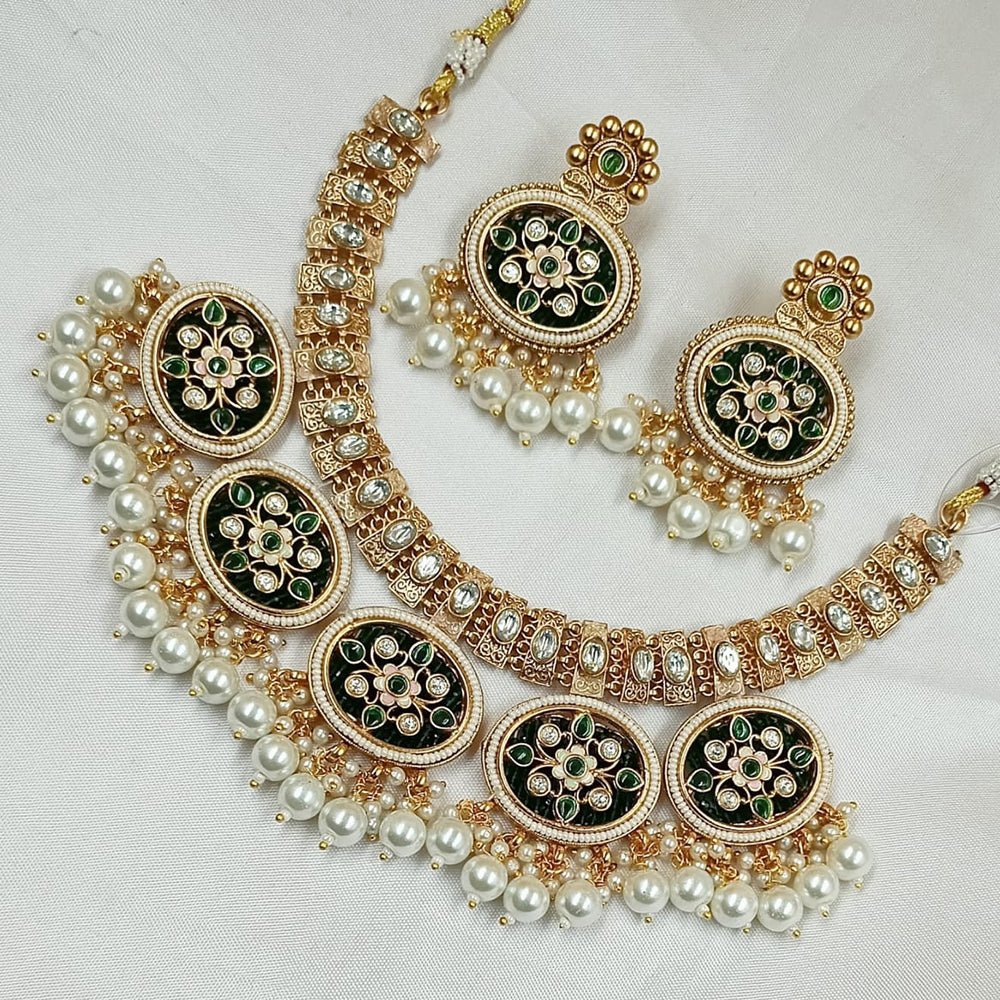 NAFJ Gold Plated Pota Stone And Pearl Necklace Set