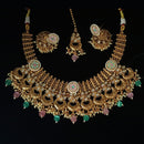 NAFJ Gold Plated Crystal Stone And Pearl Meenakari Necklace Set