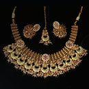 NAFJ Gold Plated Crystal Stone And Pearl Meenakari Necklace Set