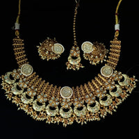 NAFJ Gold Plated Crystal Stone And Pearl Meenakari Necklace Set