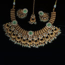 NAFJ Gold Plated Crystal Stone And Pearl Meenakari Necklace Set