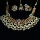 NAFJ Gold Plated Crystal Stone And Pearl Meenakari Necklace Set