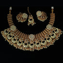 NAFJ Gold Plated Crystal Stone And Pearl Meenakari Necklace Set