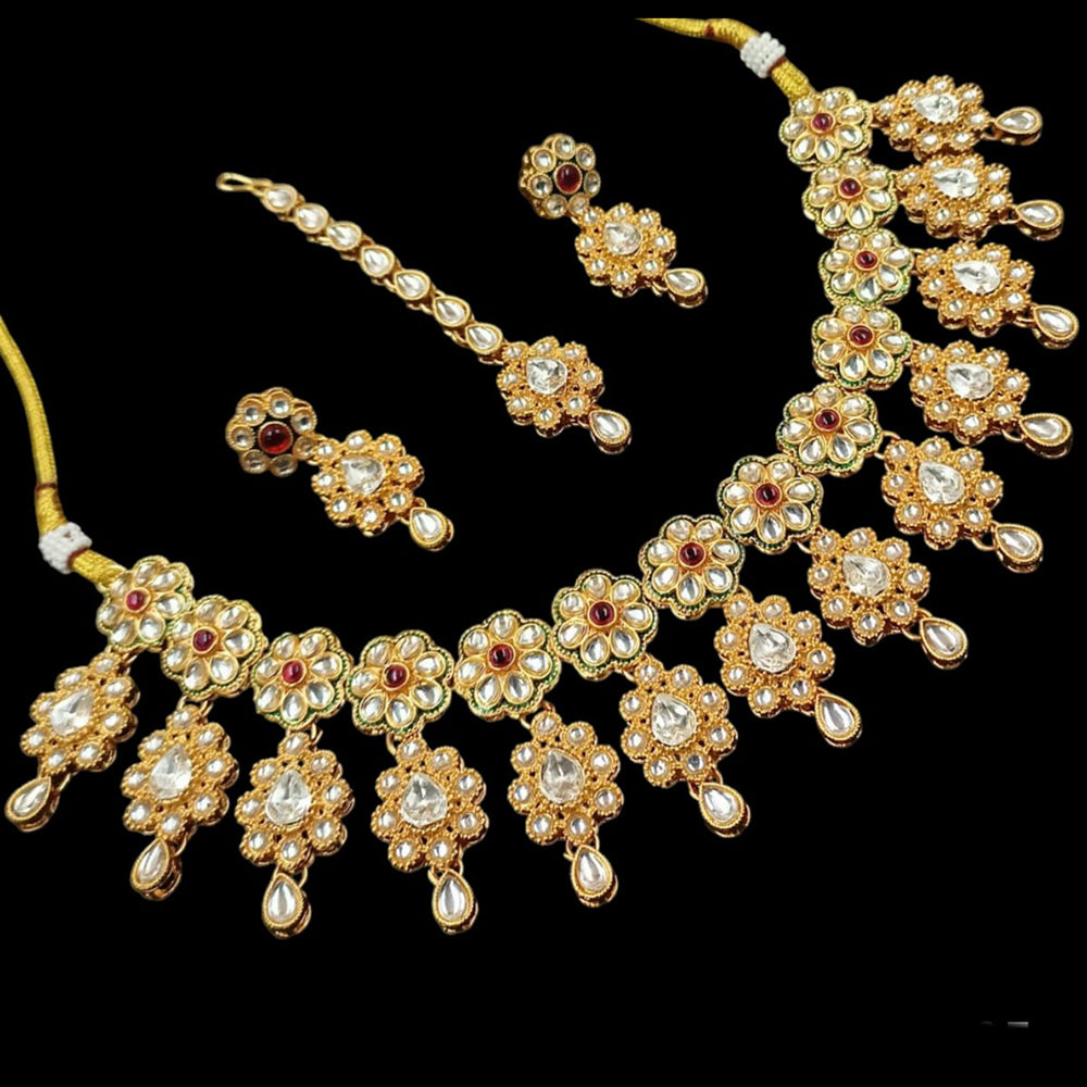 NAFJ Gold Plated Kundan Stone Necklace Set