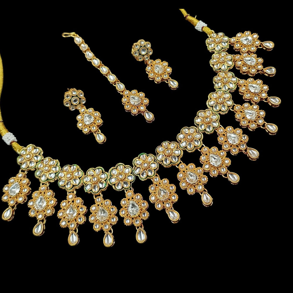 NAFJ Gold Plated Kundan Stone Necklace Set