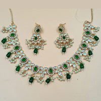 NAFJ Gold Plated Polki Kundan Stone And Beads Necklace Set