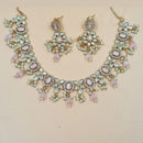 NAFJ Gold Plated Polki Kundan Stone And Beads Necklace Set