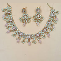 NAFJ Gold Plated Polki Kundan Stone And Beads Necklace Set
