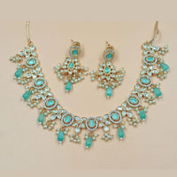 NAFJ Gold Plated Polki Kundan Stone And Beads Necklace Set