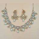 NAFJ Gold Plated Polki Kundan Stone And Beads Necklace Set