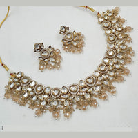 NAFJ Gold Plated Polki Kundan Stone And Beads Necklace Set