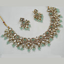 NAFJ Gold Plated Polki Kundan Stone And Beads Necklace Set