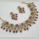 NAFJ Gold Plated Polki Kundan Stone And Beads Necklace Set