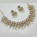 NAFJ Gold Plated Polki Kundan Stone And Beads Necklace Set