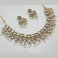 NAFJ Gold Plated Polki Kundan Stone And Beads Necklace Set