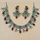 NAFJ Gold Plated Polki Kundan Stone And Beads Necklace Set