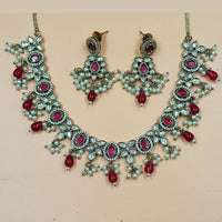 NAFJ Gold Plated Polki Kundan Stone And Beads Necklace Set