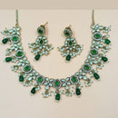 NAFJ Gold Plated Polki Kundan Stone And Beads Necklace Set