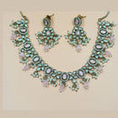 NAFJ Gold Plated Polki Kundan Stone And Beads Necklace Set