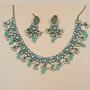 NAFJ Gold Plated Polki Kundan Stone And Beads Necklace Set