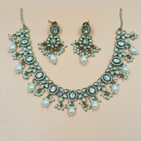 NAFJ Gold Plated Polki Kundan Stone And Beads Necklace Set