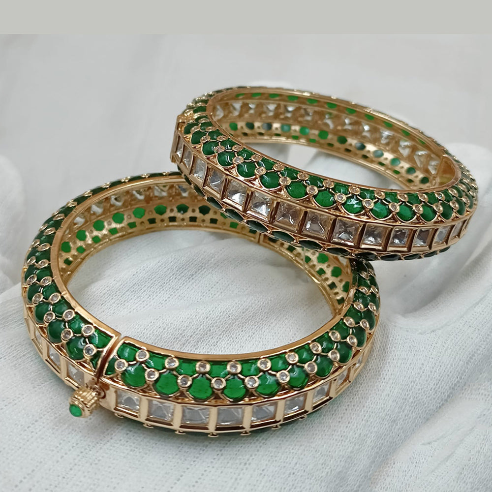 NAFJ Gold Plated Kundan Stone Openable Bangles Set