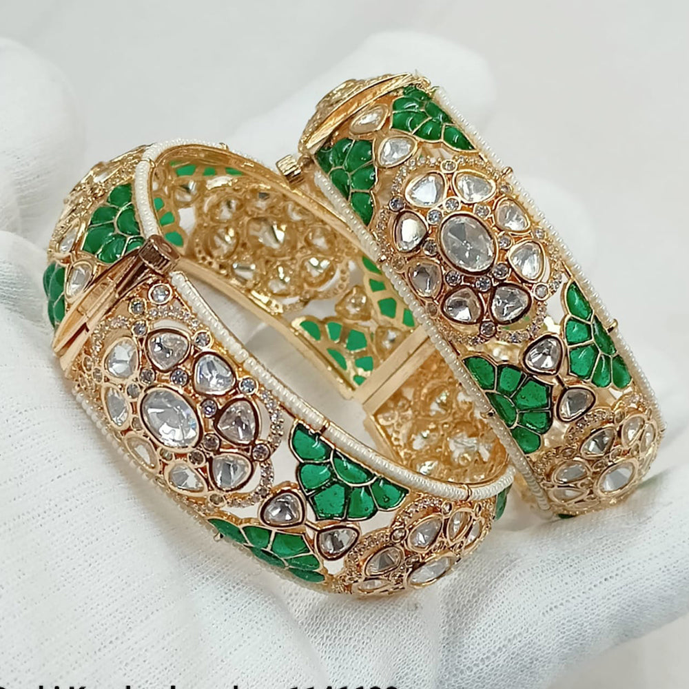 NAFJ Gold Plated Polki Kundan Stone Openable Bangles Set