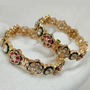 NAFJ Gold Plated Kundan Stone And Meenakari Openable Bangles Set