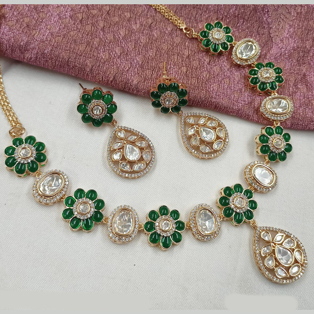 NAFJ Gold Plated Polki Kundan Stone Necklace Set