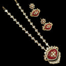 NAFJ Gold Plated Polki Kundan Stone Long Necklace Set
