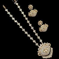 NAFJ Gold Plated Polki Kundan Stone Long Necklace Set