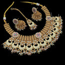 NAFJ Copper Gold Kundan And Pearl Necklace Set