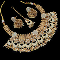 NAFJ Copper Gold Kundan And Pearl Necklace Set