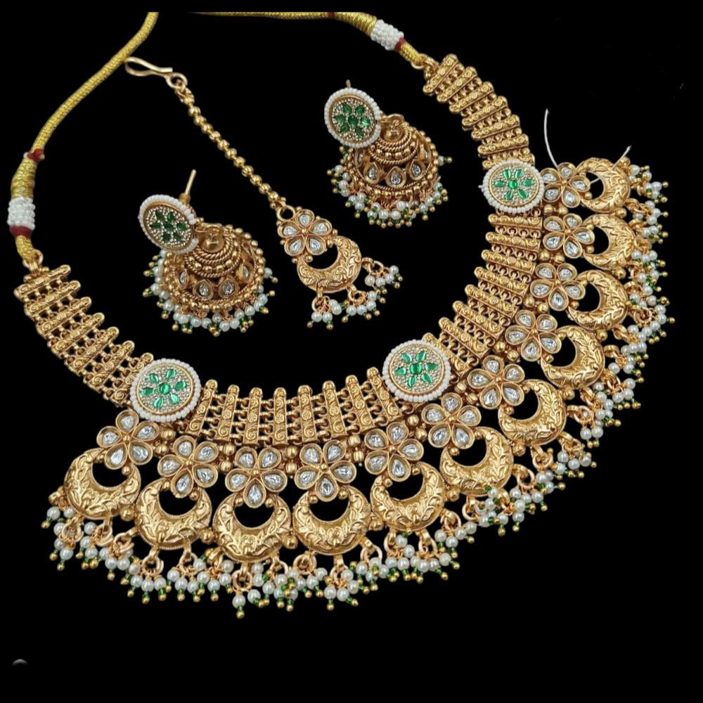 NAFJ Copper Gold Kundan And Pearl Necklace Set