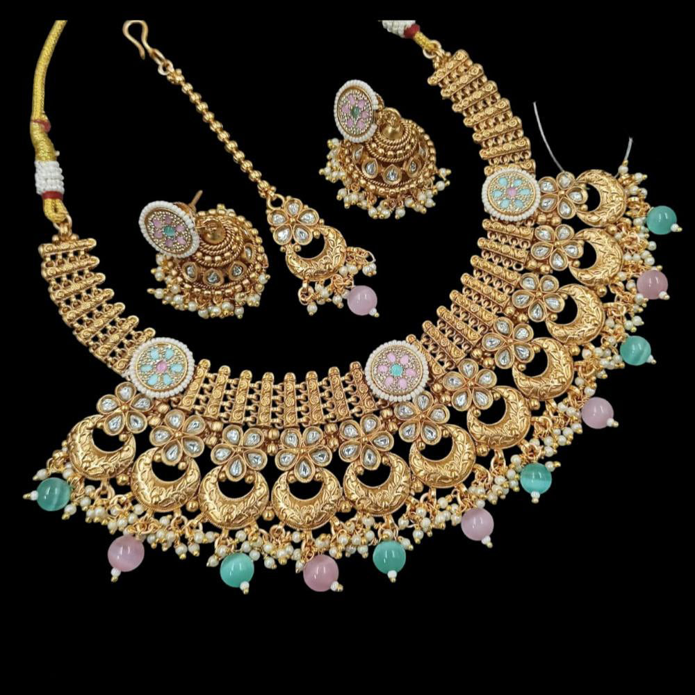NAFJ Copper Gold Kundan And Pearl Necklace Set