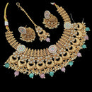 NAFJ Copper Gold Kundan And Pearl Necklace Set