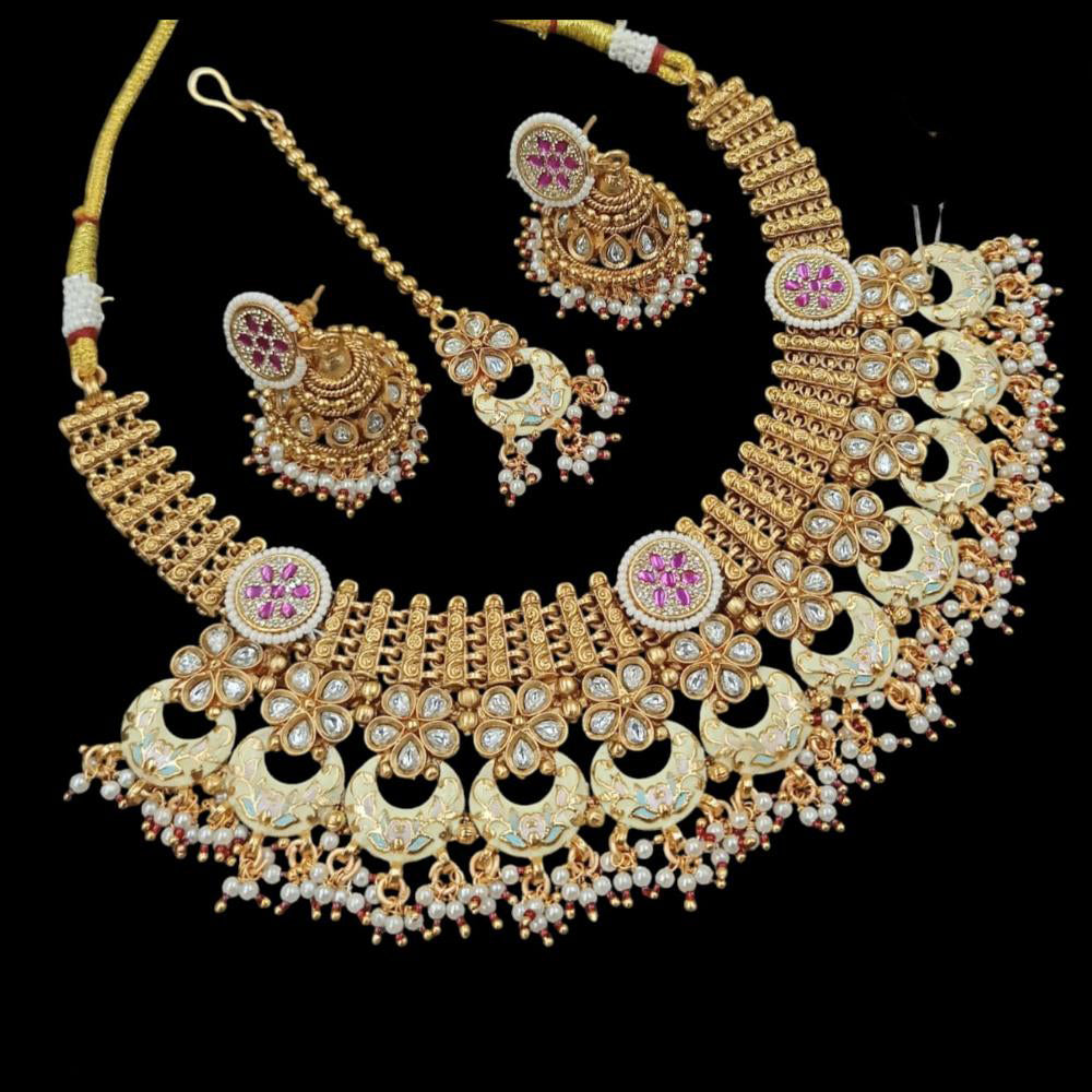 NAFJ Copper Gold Kundan And Pearl Necklace Set