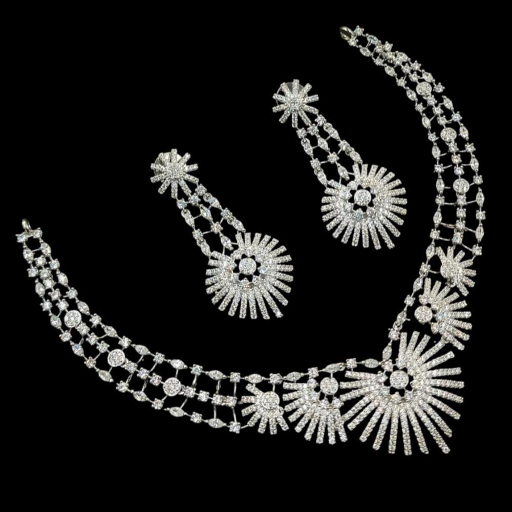 NAFJ Silver Plated Traditional American Diamond Look Necklace Set