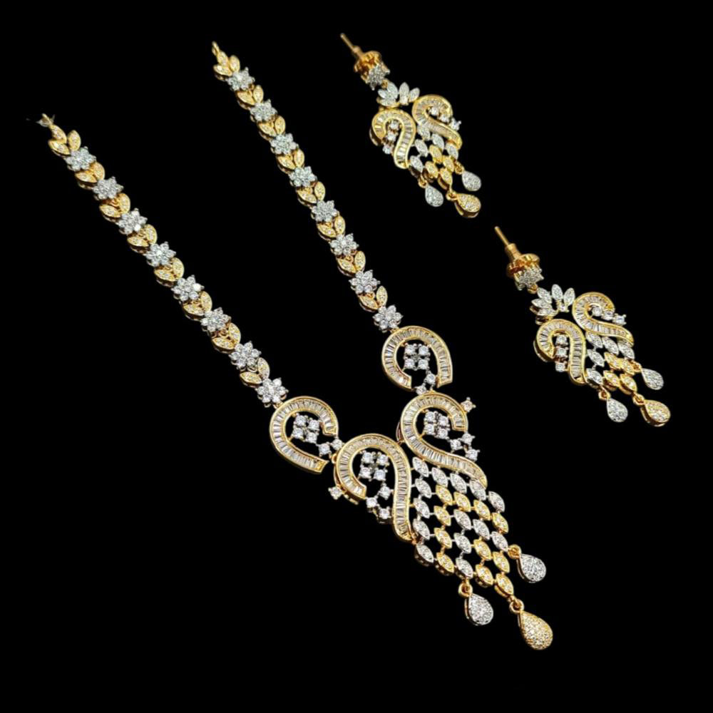 NAFJ 2 Tone Plated Traditional American Diamond Look Necklace Set