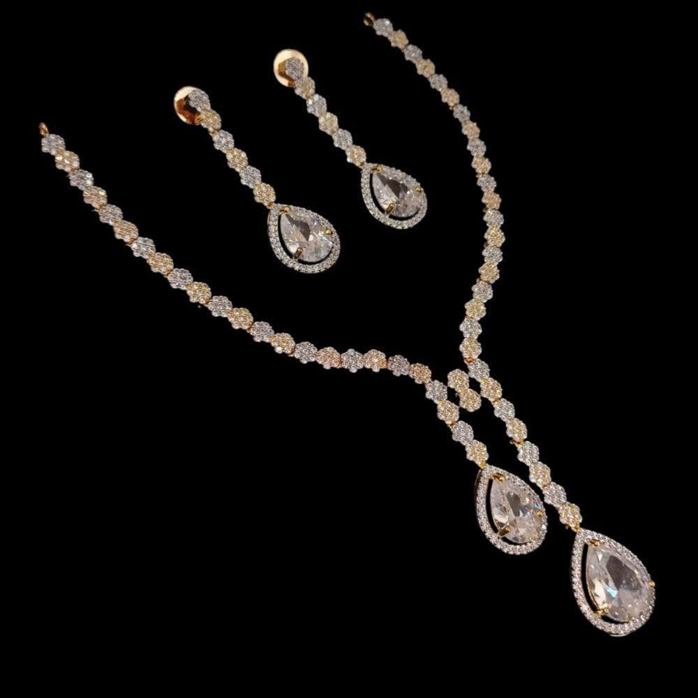 NAFJ 2 Tone Plated Traditional American Diamond Look Necklace Set