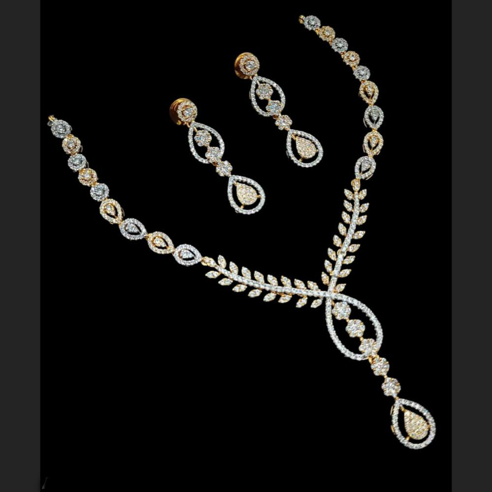 NAFJ 2 Tone Plated Traditional American Diamond Look Necklace Set