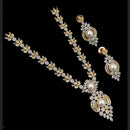 NAFJ 2 Tone Plated Traditional American Diamond And Pearl Look Necklace Set